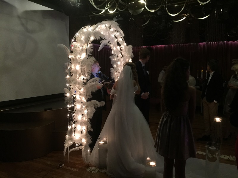 Russian wedding officiant, wedding ceremony, restaurant Passage, Brooklyn, NY